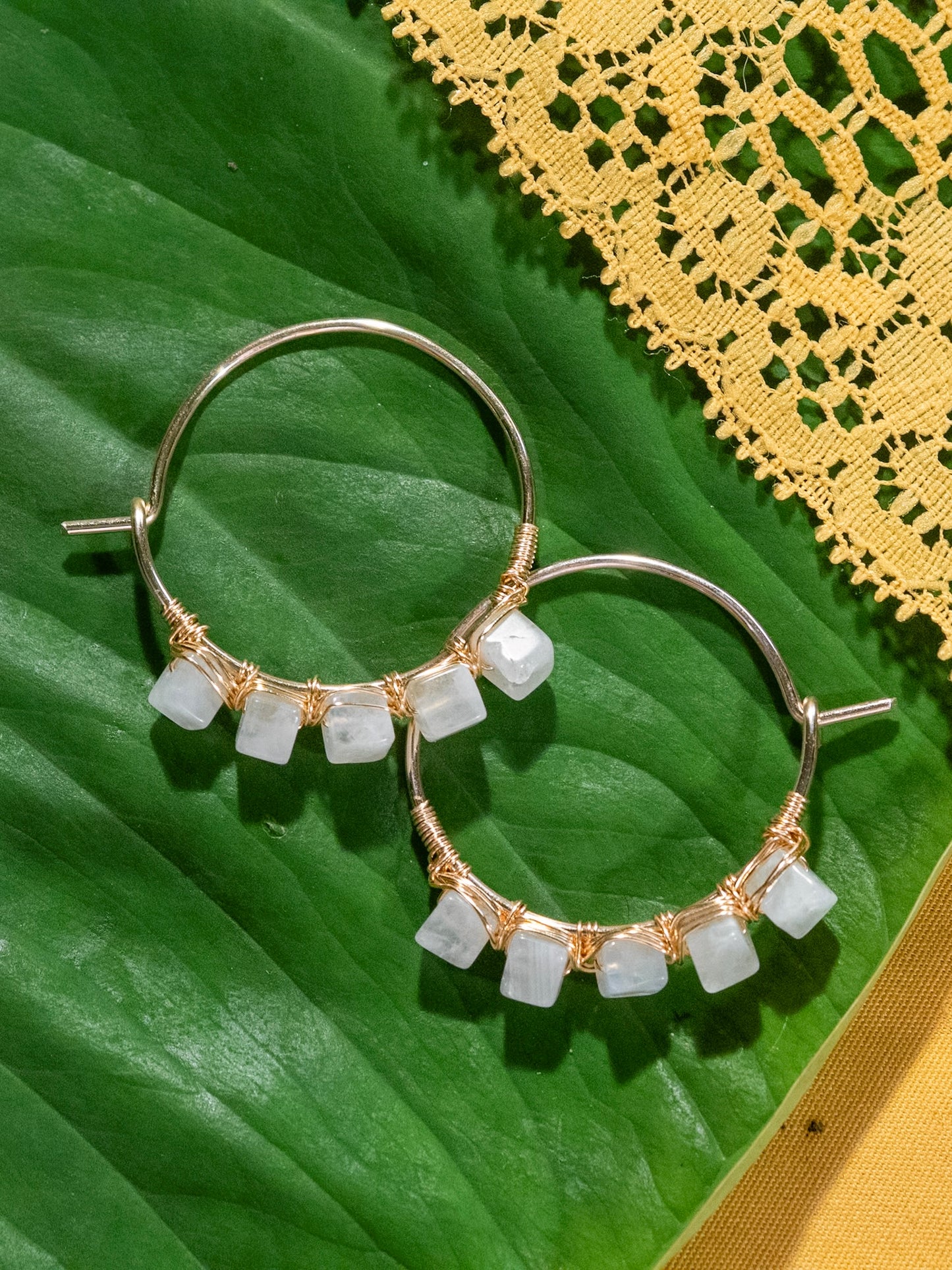 Rainbow Moonstone Goddess Hoops